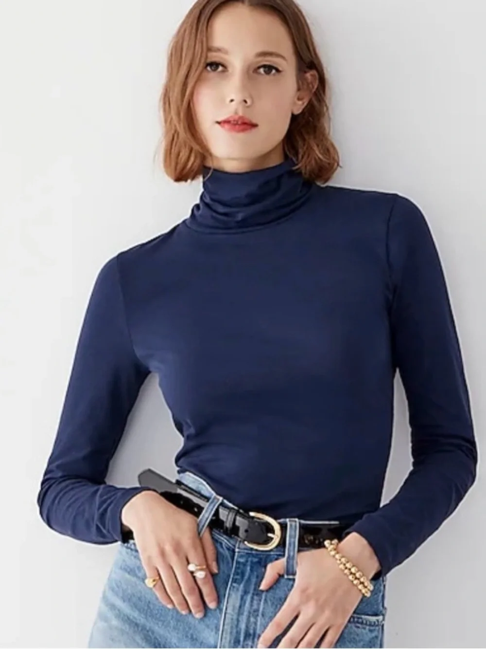 J. Crew Classic Tissue Crepe Turtleneck. 100% cotton. Medium in Navy. NWT.